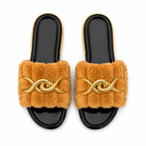 Luxury Camel Fur Chain Flat Slide Sandals