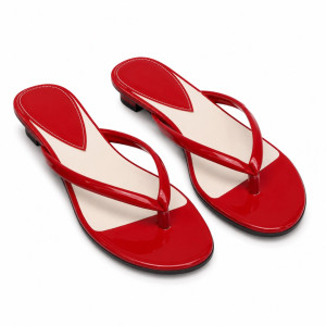 Luxury Red Glossy Low Heel Flip Flop Sandals   for Women