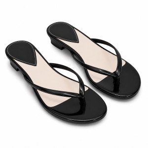 Luxury Black Minimalist Low Heel Flip Flop Sandals  for Women