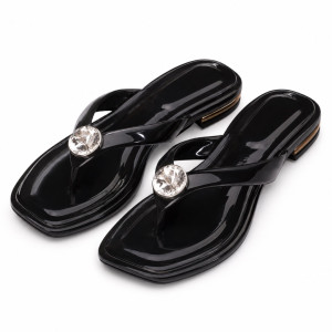 Luxury Black Crystal Accent Flat Flip Flop Sandals   for Women