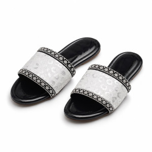 Luxury Silver Leopard Print Rhinestone Flat Slide Sandals   for Women