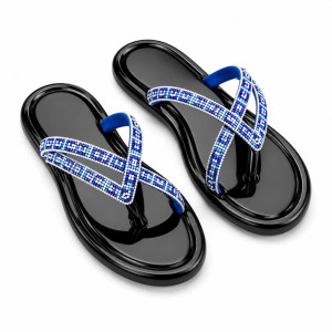 Luxury Black and Blue Rhinestone Cross Strap Flat Sandals    for Women