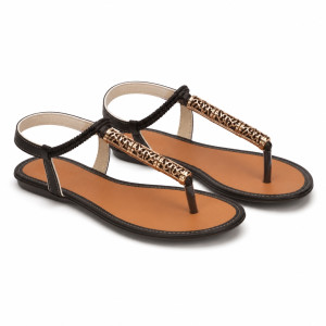 Luxury Brown and Black Elastic Strap Flat Sandals    for Women
