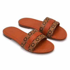 Luxury Brown Monogram Flat Slide Sandals   for Women