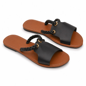 Luxury Black Braided Strap Flat Sandals   for Women