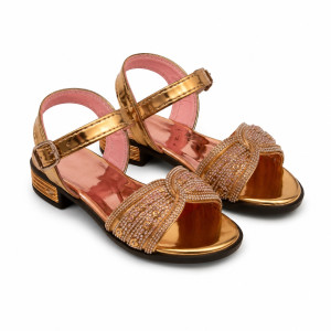 Luxury Rose Gold Rhinestone Bow Flat Sandals for Women