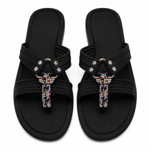 Womens Midnight Plush Faux Fur Criss Cross Slides
