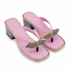 Whimsical Lilac Butterfly Heeled Thong Sandals
