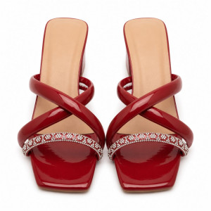 Red Heeled Slippers with Embellished Straps