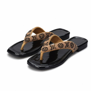 Luxury Black and Gold Rhinestone Monogram  Flat Slippers for Women