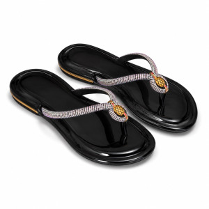 Luxury Black Rhinestone Knot Flat Sandals  for Women