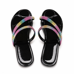 Rhinestone Cross Strap Flat Sandal