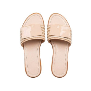 Chic Nude Embellished Slip On Flat Sandal