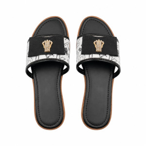 Womens Black and White Embellished Slide Sandals