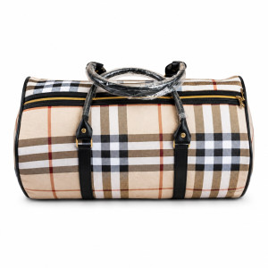Luxury Beige Plaid Travel Duffel Bag