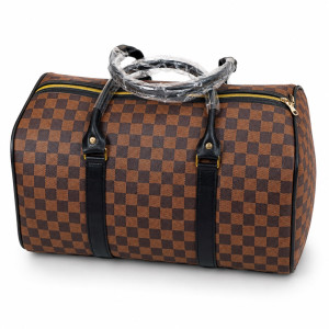 Luxury Brown Checkered Travel Duffel Bag