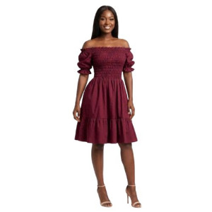 OffShoulder Smocked Burgundy Dress