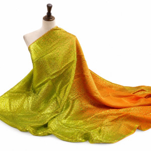 Luxury Gold and Orange Metallic Brocade Fabric Material