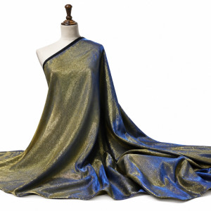 Luxury Blue and Gold Metallic Satin Fabric Material