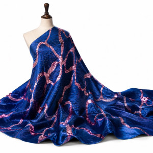 Luxury Royal Blue Abstract Metallic Brocade Fabric Material