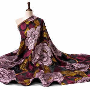 Luxury Burgundy Floral Brocade Fabric Material