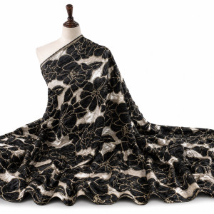 Luxury Black Floral Brocade Fabric Material