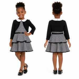 Elegant Black and White Girls Layered Party Dress