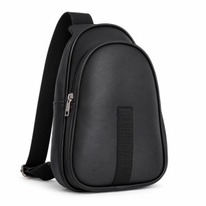 Minimalist Black Faux Leather Crossbody Backpack