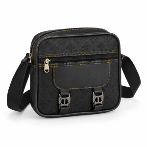 Black Embossed Faux Leather Crossbody Bag with Front Pocket