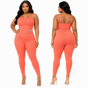 Coral Ribbed Sleeveless Bodycon Jumpsuit with Waist Detail