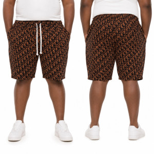 Mens Brown Monogram Casual Drawstring Shorts