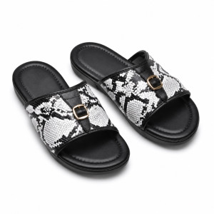 Mens Black and White Snakeskin Buckle Slide Sandals