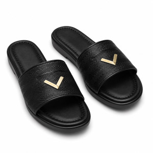 Mens Black Textured Luxury Slide Sandals