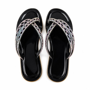Womens Black Rhinestone Luxury Flip Flops