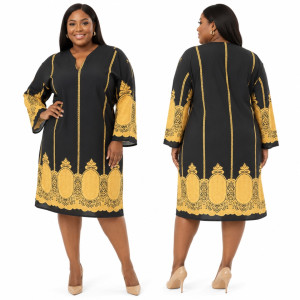 Womens Black and Gold Embroidered Kaftan Dress