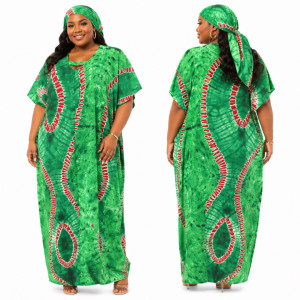 Womens Green Tie Dye Kaftan  Maxi Dress