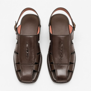 Classic Brown Leather Hand Stitched Men Closed Toe Sandals