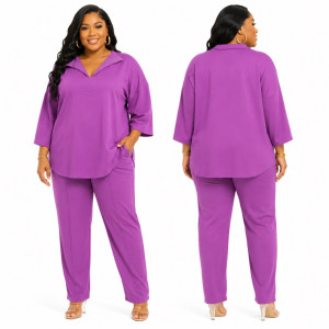 Womens Plus Size Purple Two Piece Casual Lounge Set