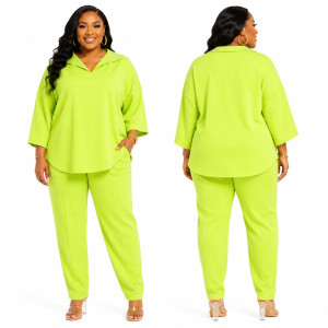Womens Plus Size Lime Green Two Piece Casual Lounge Set