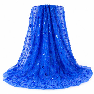 Royal Blue Floral Sequin Mesh Lace Fabric