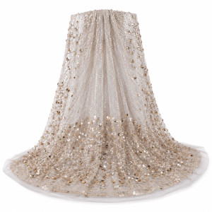 Luxury Champagne Gold Sequin Tulle Lace Fabric
