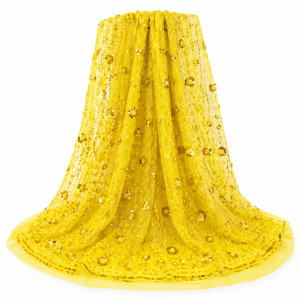 Luxury Sunshine Yellow Sequin Mesh Lace Fabric
