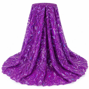 Luxury Violet Purple Iridescent Sequin Lace Fabric