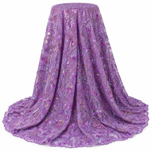 Luxury Lavender Iridescent Embroidered Lace Fabric