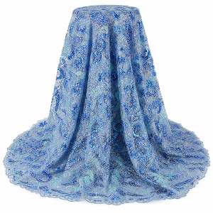 Luxury Sky Blue Paisley Sequin Lace Fabric