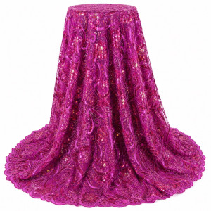 Luxury Fuchsia Pink Paisley Sequin Lace Fabric