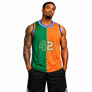 Two Tone Green and Orange Mesh Basketball Jersey