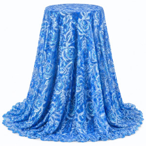 Luxury Sky Blue Floral Sequin Embroidered Lace Fabric