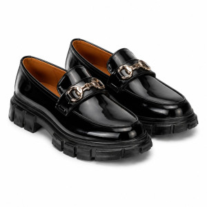 Mens Black Patent Leather Bit Loafers