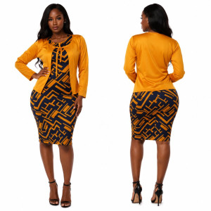Womens Two Piece Patterned Dress with Long Sleeve Cover Jacket